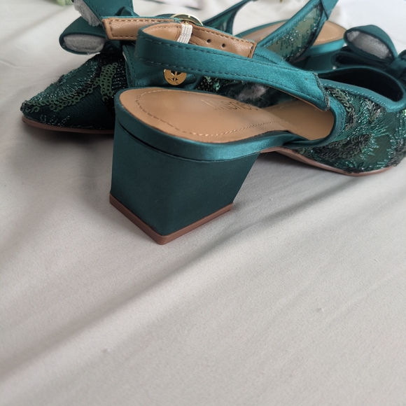 J.Renee Teal Satin Bow Slingback Heels - Picture 6 of 6